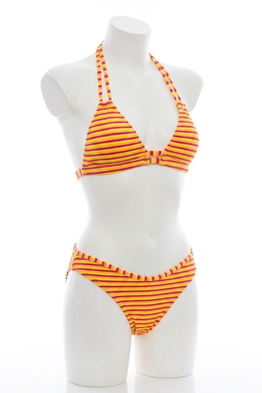 NEW MONTCE dopio double-strap triangle halterneck bikini top in neon stripe